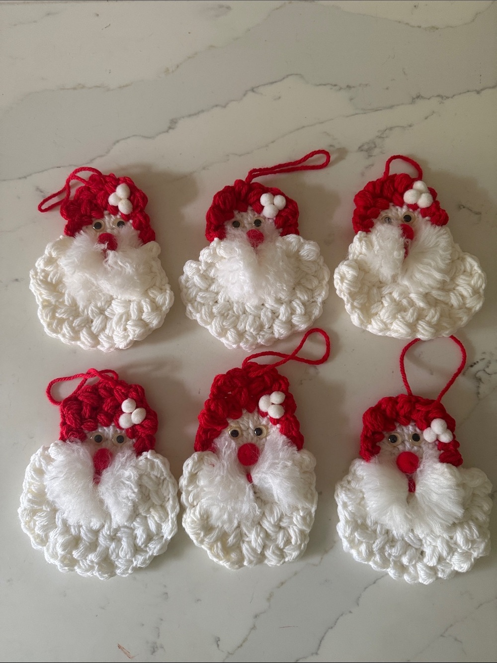 Handmade  Crochet Santa Ornaments Set of 6
